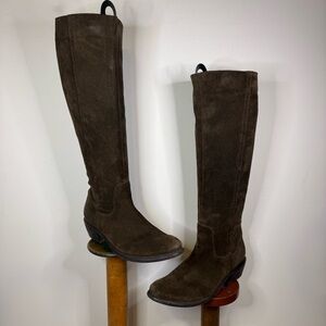 BRONX Knee High Pull On Soft Suede Riding Boots Western Heel CHOCOLATE / 8 US